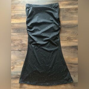 Black Glitter Fit & Flare Maxi Skirt Sparkly Party Holiday Evening XL